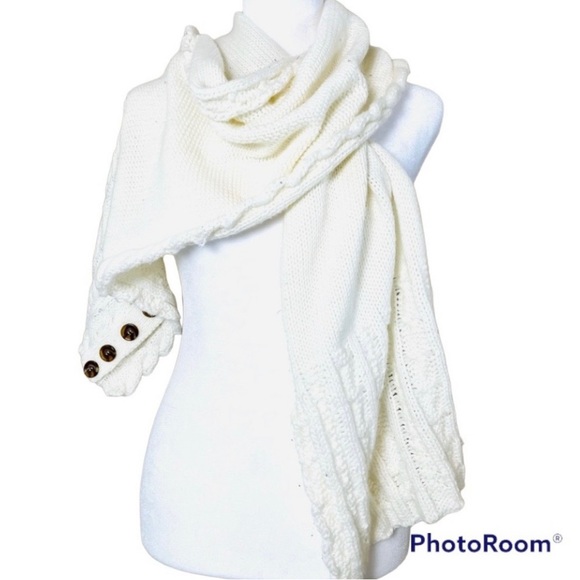 Pair of vintage Women’s Scarves Paisley Wrap Scarf Multi/Cable Knit w/Buttons - Picture 2 of 9